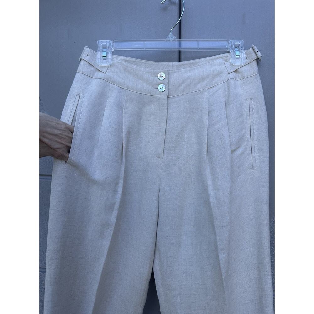 Together Linen Blend Pants Women Sz 6 Oatmeal High Rise Pleated Minimal Career - Picture 4 of 11